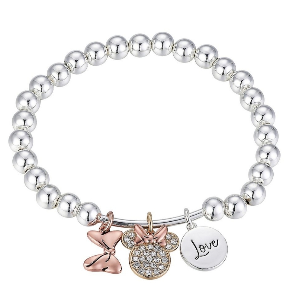 Disney's Minnie Mouse Tri-Tone "Love" Stretch Charm Bracelet